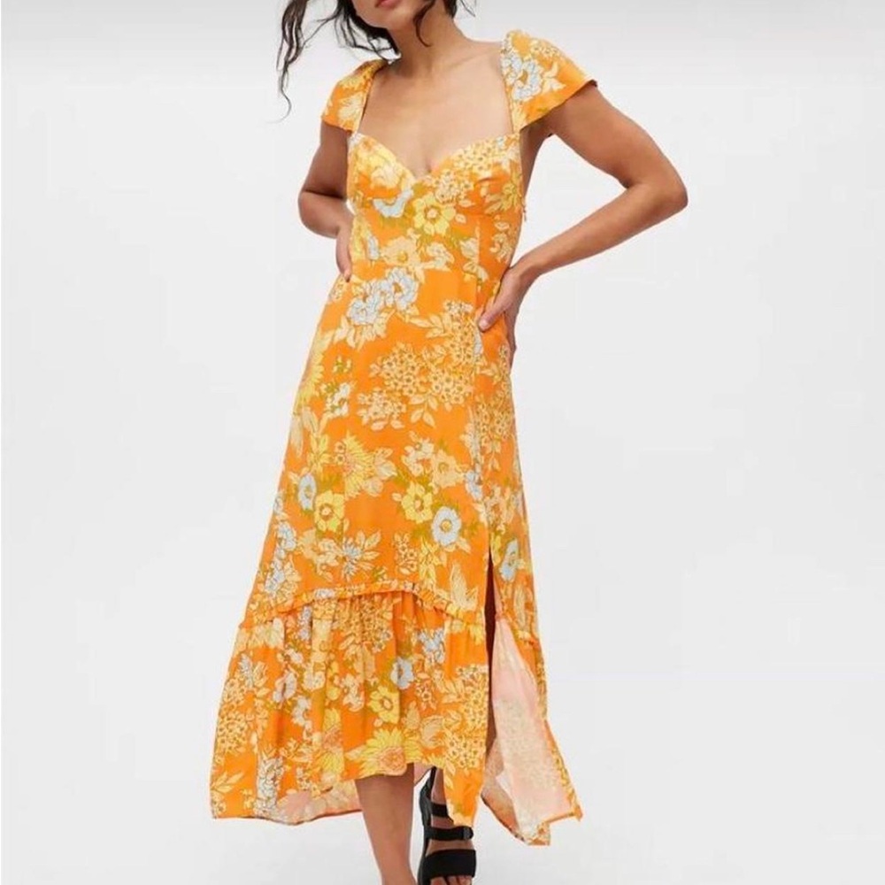 Urban Outfitters Orange Ruffled Sundress with Sweetheart Neckline